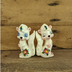 Vintage Anthropomorphic White Squirrel Magnetic Salt & Pepper Shakers by Enesco